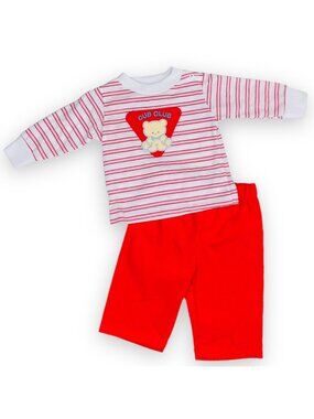 NWT NOS Vintage Baby Boys Red Teddy Bear Long Sleeve + Pants Outfit Set 3-6m